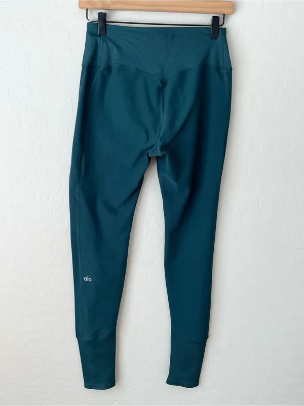 Lululemon Alo yoga High-Waist Alosoft Lounge Leggings midnight green large ribbed waist - Image 7