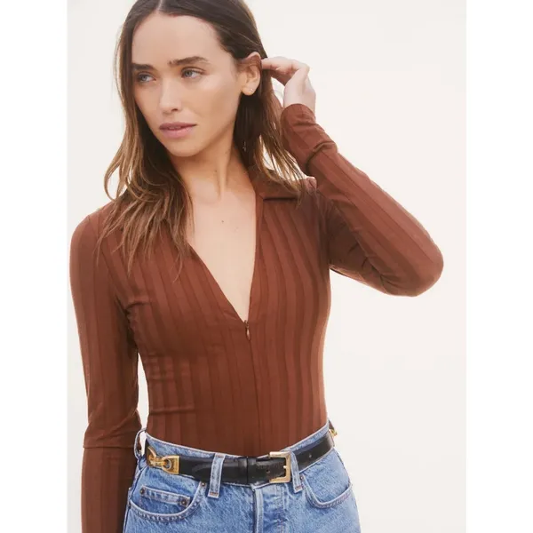 Reformation Jen‎ Bodysuit in Brown Size Large Bodycon Summer - Image 2