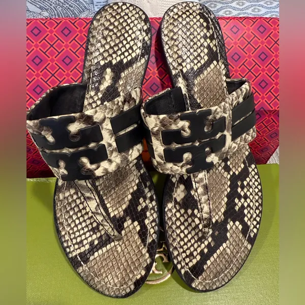 Tory Burch Leigh Snakeskin print Sandals, size 7.5, Like New!! - Image 14