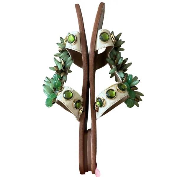 Tory Burch Floral‎ Gemstone Embellished Slide Sandals 8.5 - Image 6