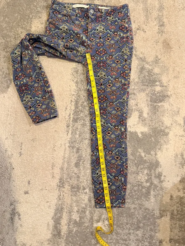 Anthropologie Blue Corduroy Mosaic Printed Skinny Jeans - Image 7