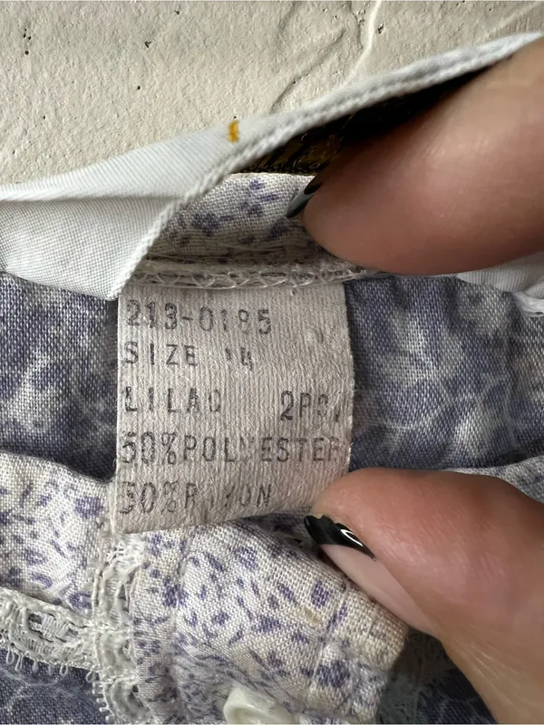 JCPenney Vintage 70s Lilac Floral Prairie Lace Trim Button Front Midi Skirt - Image 5