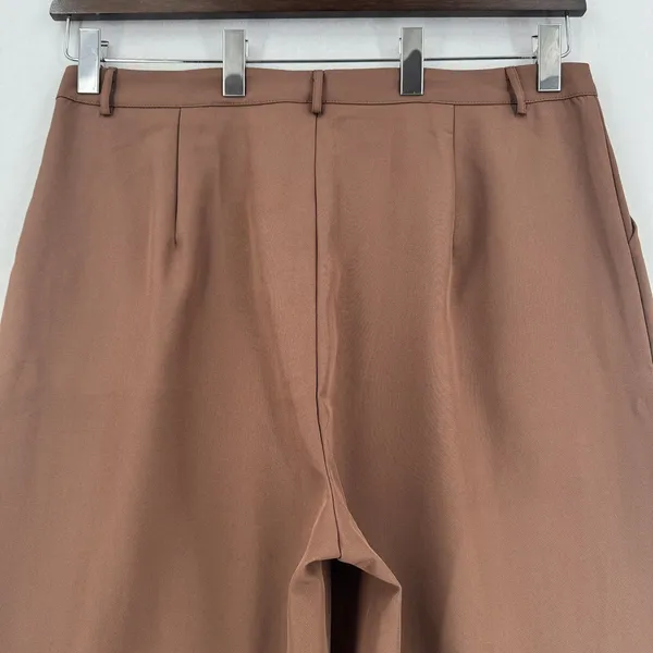 Missguided Plus Tailored Wide Leg Trousers US 16 Chocolate Brown Cuffed Hem NWT - Image 4