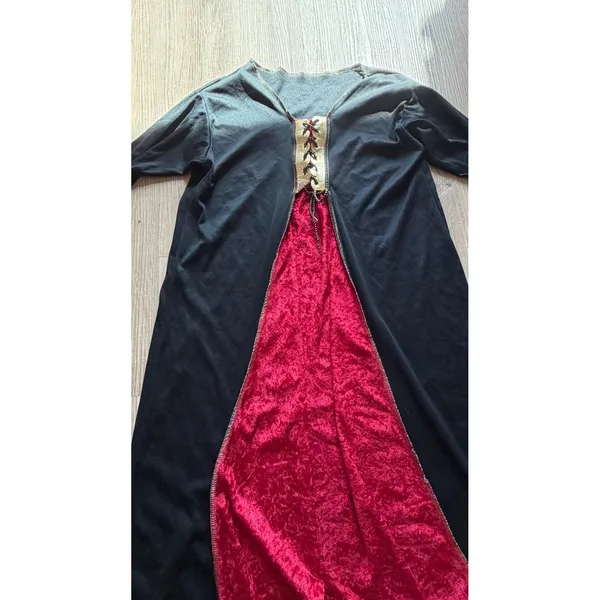 Medieval Renaissance Gown Black Red Gothic Costume Bell Sleeve Dress - Image 4