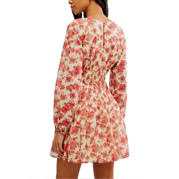 Free People‎ Keep You Mine Floral Printed Mini Dress Boho Long Sleeve Small - Image 2