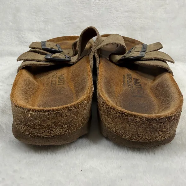 Naot Santa Barbara Suede Slide Sandals Taupe Tan Buckle Cork Footbed EU 39 US‎ 8 - Image 3