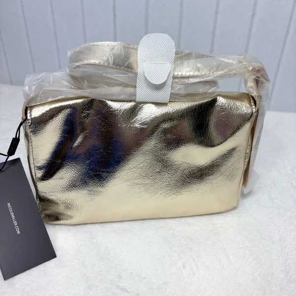 NICOLE‎ MILLER Vegan Leather Metallic Gold Evening Bag Purse Handbag NEW - Image 9