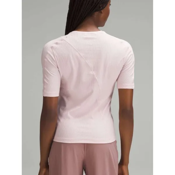Lululemon‎ Asymmetrical Ribbed Cotton Short Sleeve Tee Women's 6 Blush Pink - Image 7