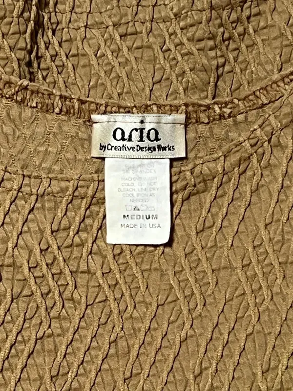 Vintage Aria SZ M Khaki Crinkle Tank Top Made in USA 90s Granola Fairy Grunge - Image 3