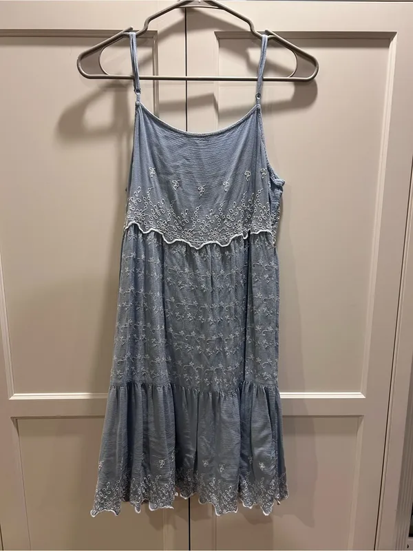 American Eagle Outfitters Light Blue Embroidered Midi Dress, Medium - Image 2