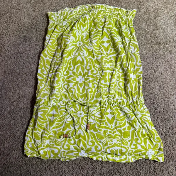 ONeill Womens Lime Green White Y2K‎ Cotton Strapless Tube Dress Smocked Medium - Image 2