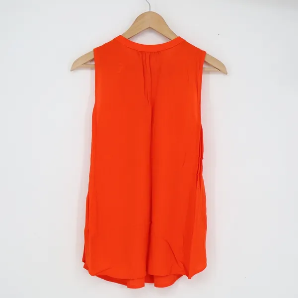LOFT Orange Sleeveless Clip Dot Rayon Blouse Split Neck Top Small - Image 5