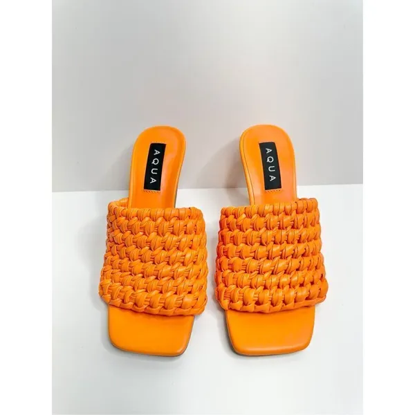 AQUA‎ Woven Sandals Size 7 Orange High Heel Open Square Toe NEW - Image 3