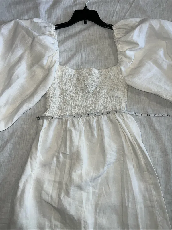 Tuckernuck 100% linen smocked mini dress white‎ Sz XS - Image 9