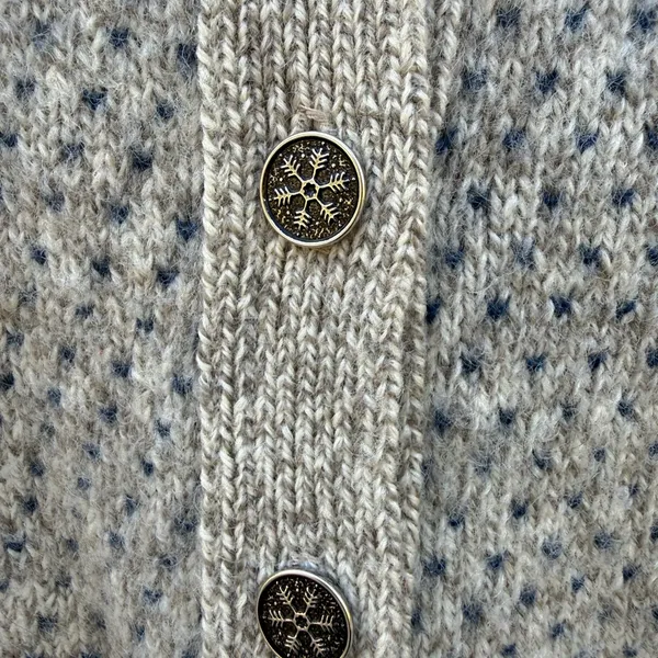 Vintage 80s LL Bean Wool Nordic Knit Snowflake Button Cardigan Sweater Medium - Image 3