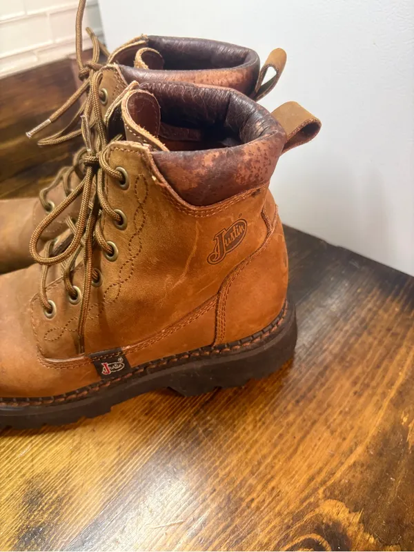 Justin Boots Brown Work Boots Women Size 7.5 - Image 4