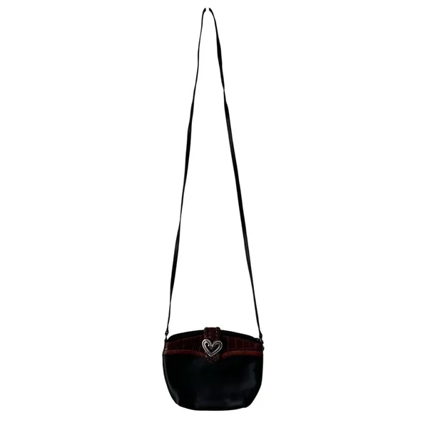 Brighton Vintage Crossbody Bag Black Leather Brown Croc Embossed Heart Accent - Image 15