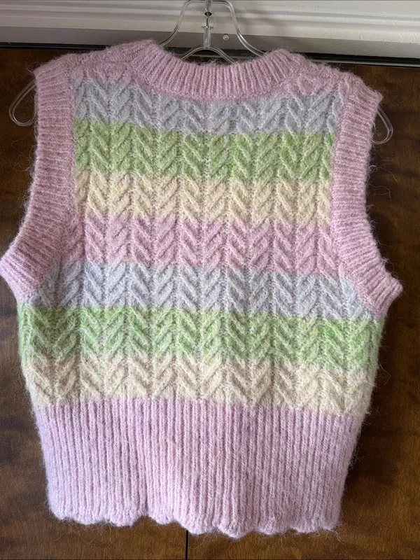Zara Pastel Striped Cable Knit Cropped Sweater Vest Striped Wool. Size S - Image 6