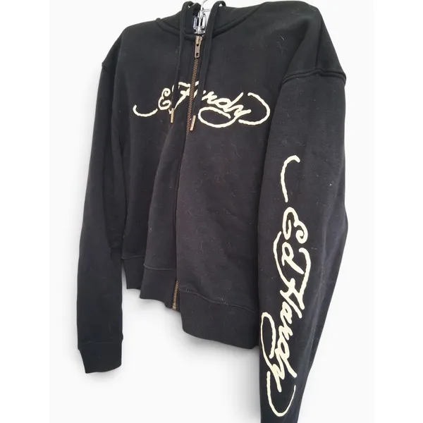 Ed Hardy Hoodie Womens S Black Full Zip Skull Snake Graphic Y2K Goth Tattoo - Image 3