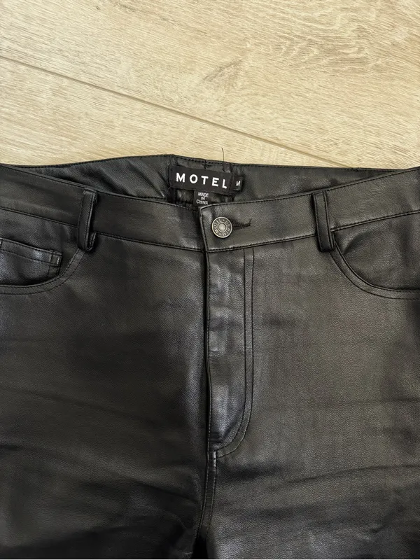 Motel Rocks Black Faux Leather Straight Jeans - Image 2