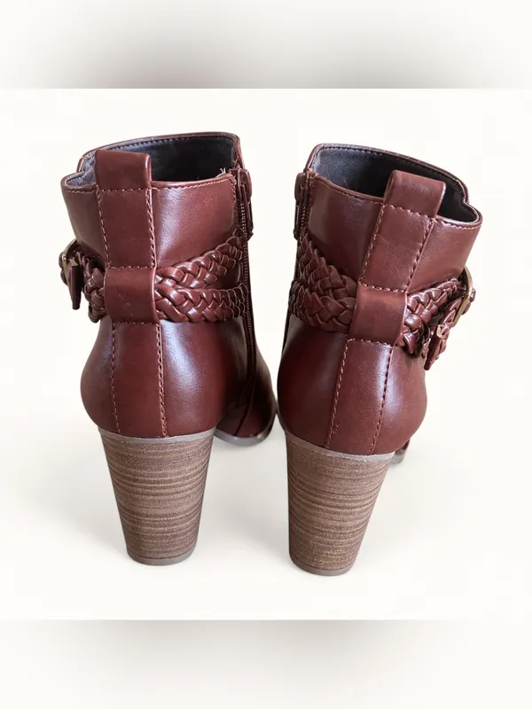 American Eagle Brown Braided Strap Heeled Ankle Boots Size 8 - Image 3