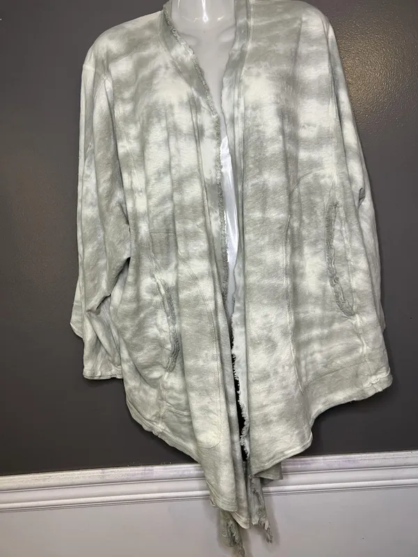 Free People Cardigan Sweater Womens XS Gray Terry Open Front Dolman Pockets Soft - Image 3