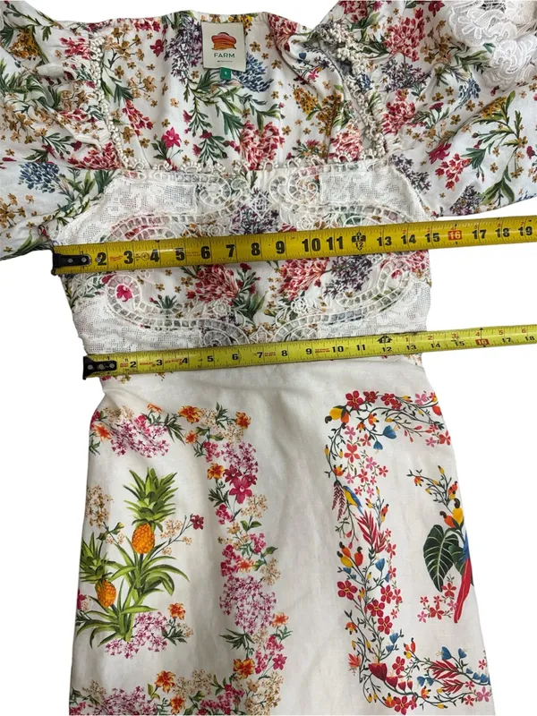 Farm Rio Delicate Forest Scarves Bonded Lace Linen-Blend Mini Dress Size Small - Image 16