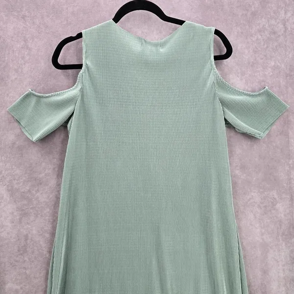 Belle Sky‎ Green Mint Pleated Cold Short Shoulder Knee Length Boho Dress Large - Image 7