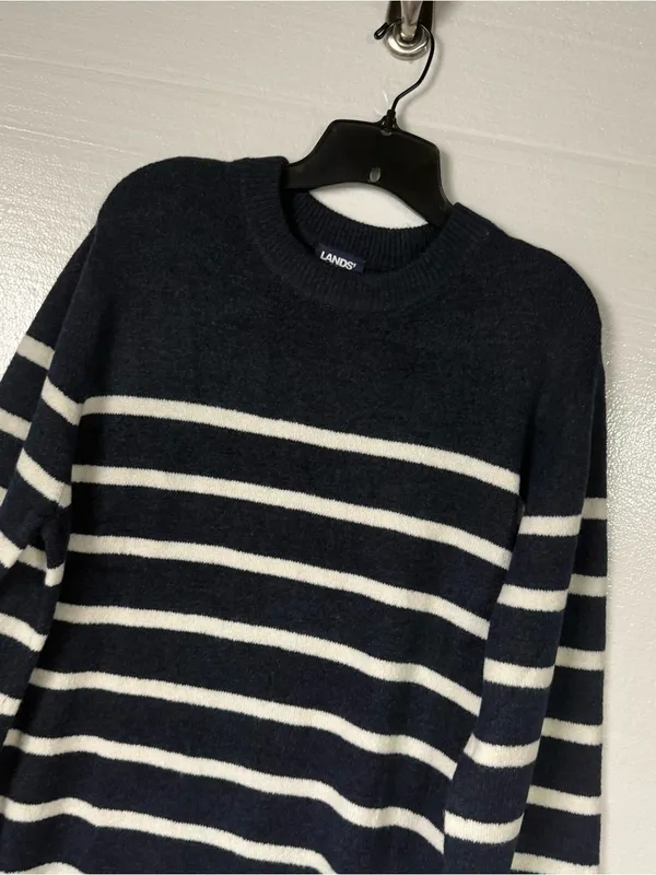 Lands’ End Sweater Dress Women L 12-14 Blue White Striped Long Sleeve Nautical - Image 3