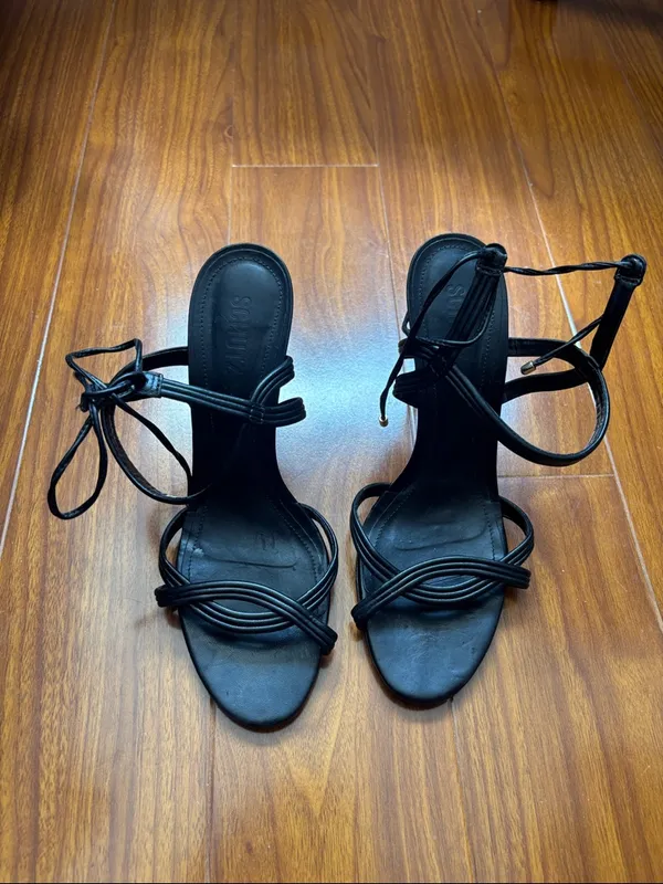 Schutz Black Leather Brynn Strappy Heels - Image 4
