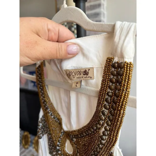 Wayan Wide Leg Jumpsuit‎ in Ivory boho-style beaded women's L - Image 3