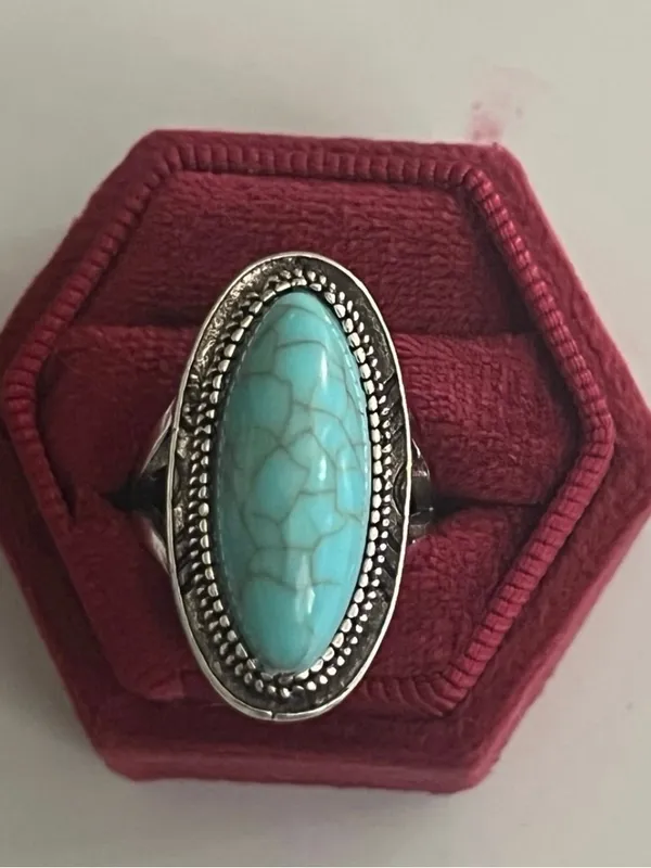 Boho/Vintage Bohemian Design Faux Turquoise Statement Ring Size 7 NWT - Image 2
