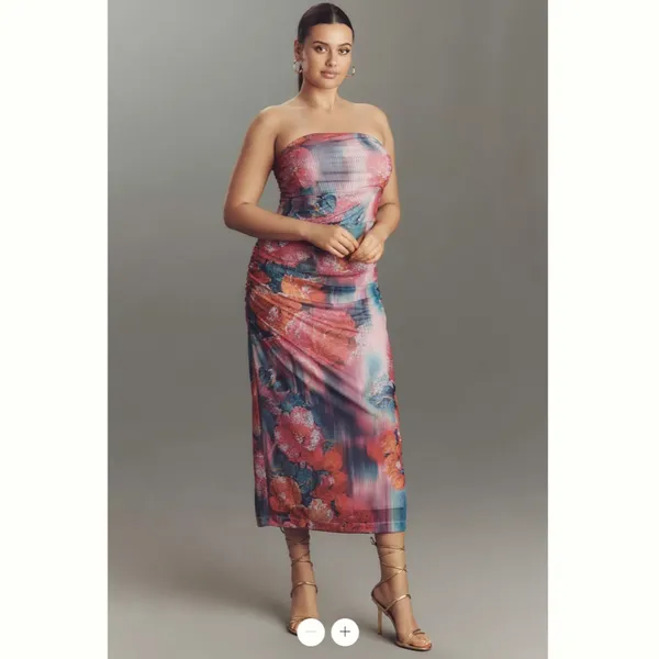 Anthropologie The Soleil Slim Strapless Ruched Mesh Dress - Image 7