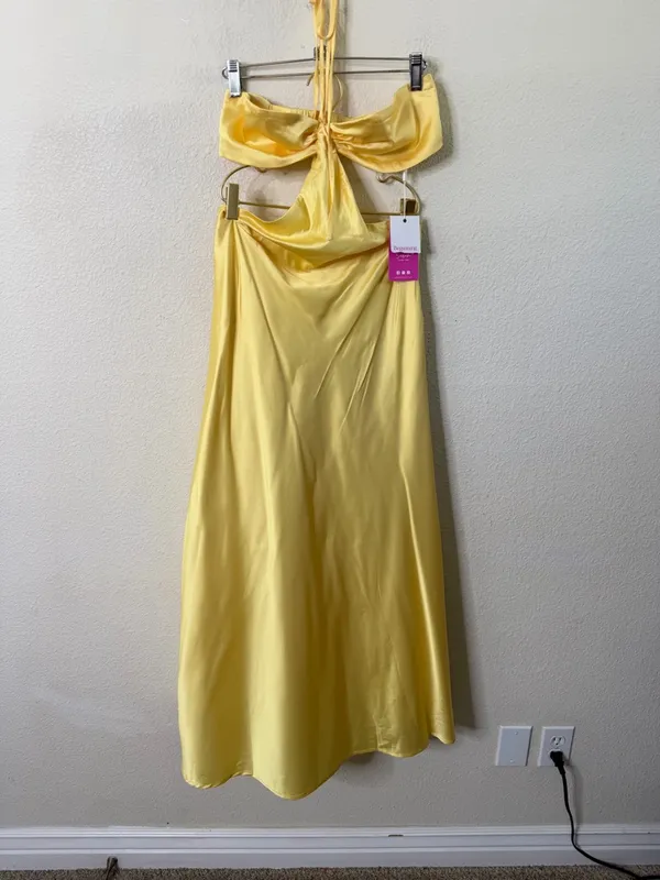 NWT Beginning Boutique Lili Yellow Satin Strapless Maxi Dress Womens Size 4‎ - Image 10