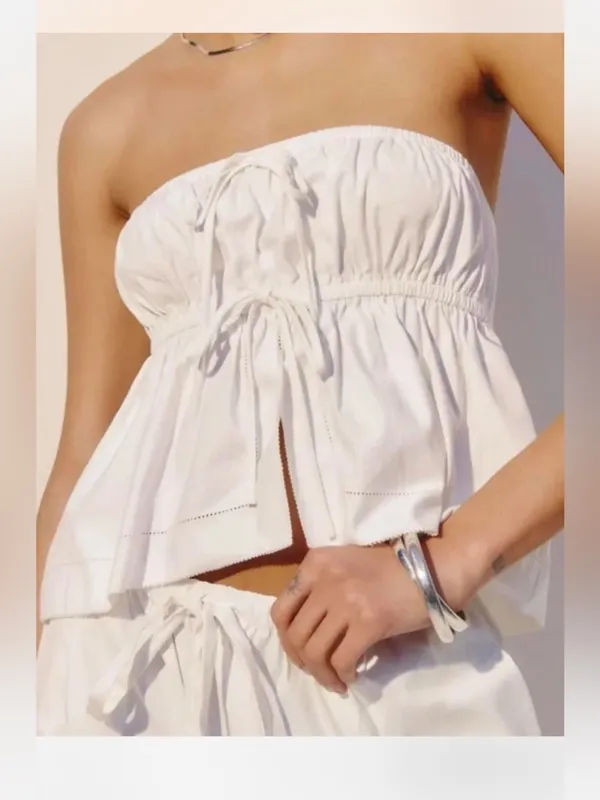 Reformation Rowen Strapless Front‎ Ties Crop Top White Size M - Image 8