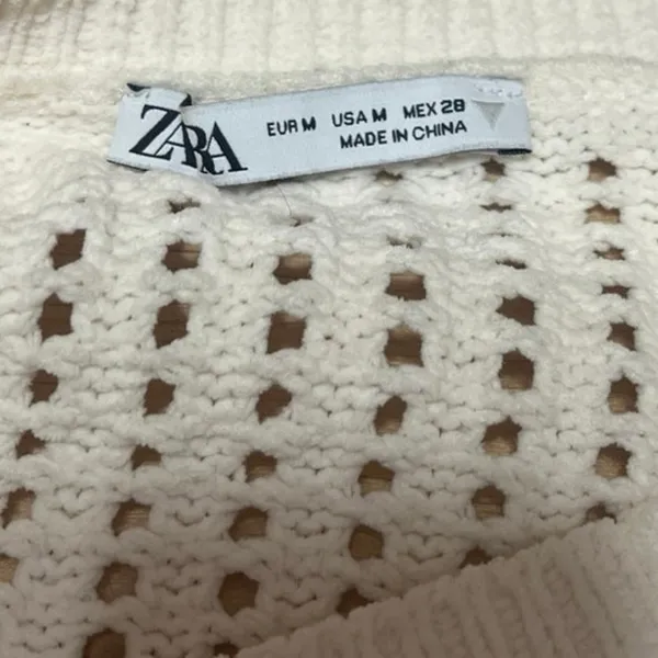 Zara Cream Long Sleeve Open Knit Relaxed Fit Sweatshirt Sweater Top Size M - Image 3