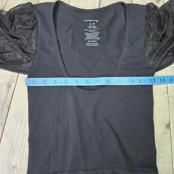 Free People Intimately Lost In Love‎ Seamless Top Black Mesh Puff Sleeve M/L - Image 5