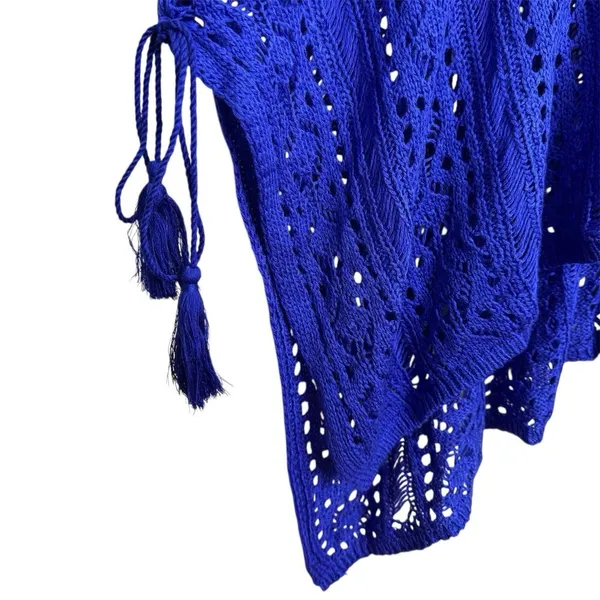 ZYIA Active Crochet Open Knit Knitted Cover Up Poncho Size XL Blue Beach Boho - Image 4