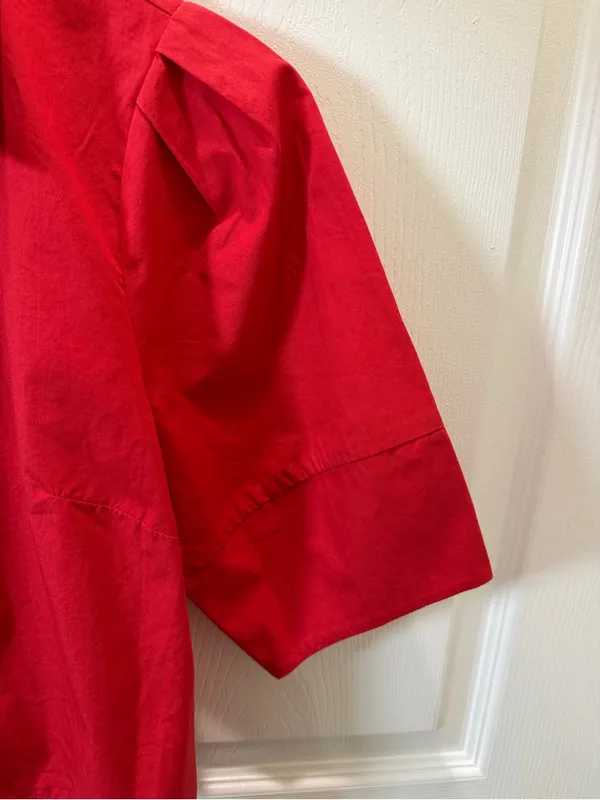 Maeve Lantern Sleeve Red Cropped Button-Front Shirt XS - Image 4