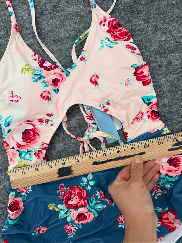 Cupshe Women’s Floral One-Piece Swimsuit - Pink & Blue Size Large - Image 7