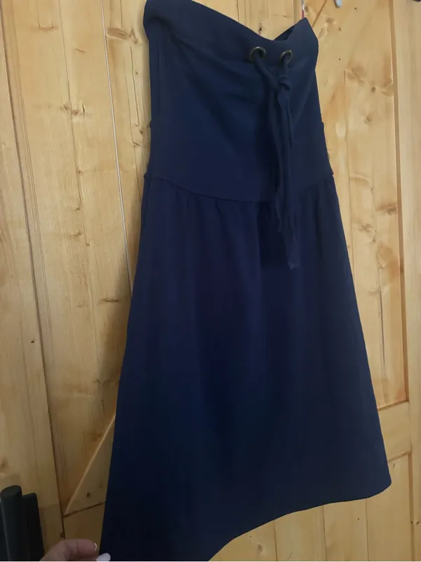 Anthropologie Allihop Navy Strapless Tie Front Babydoll Mini Dress‎ M - Image 4