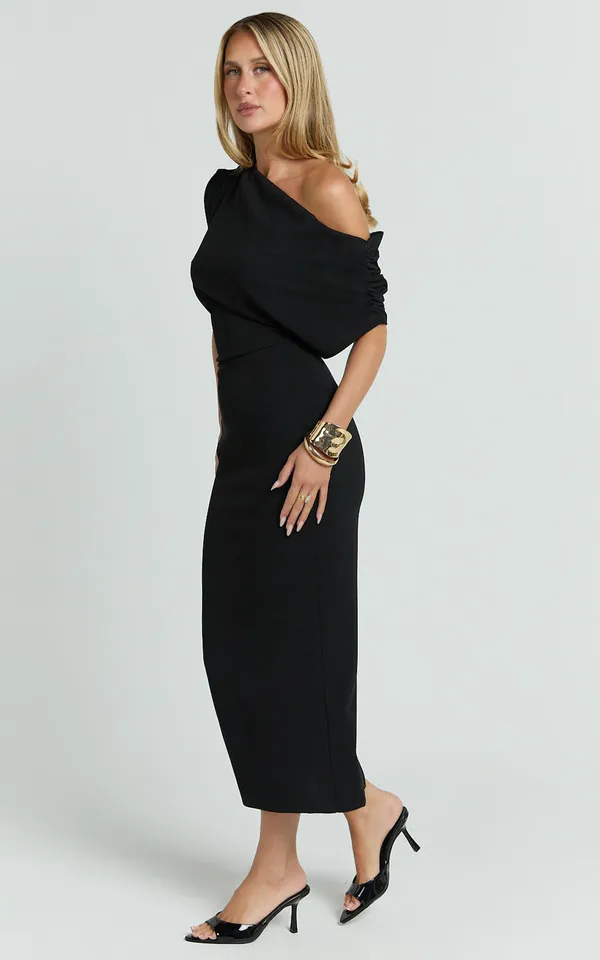 New Showpo Nalfie Midi Dress Tipped Shoulder Jersey Drape Dress -Small MSRP $99 - Image 3