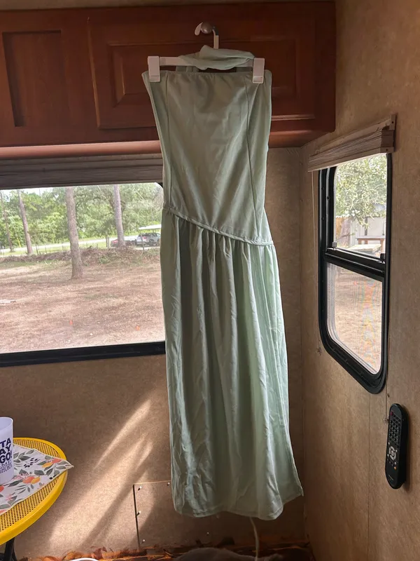 Green Asymmetrical Waist with Neck Scarf - Image 8