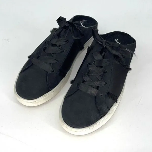 Free People Womens Leather Satin Ribbon‎ Slip-On Sneakers Shoes Black Size 38 - Image 2