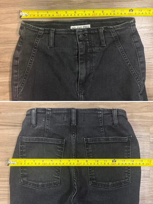 We The Free Level Up Slit Slim Flare Jeans Black Raw Hem Size 25 - Image 6