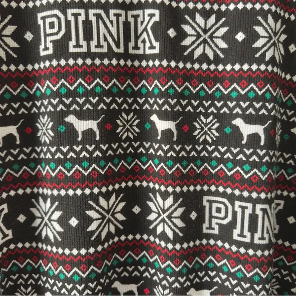 PINK Victoria's Secret Fair Isle Dog Patterned Pajama One Piece Onesie Jumpsuit - Image 10