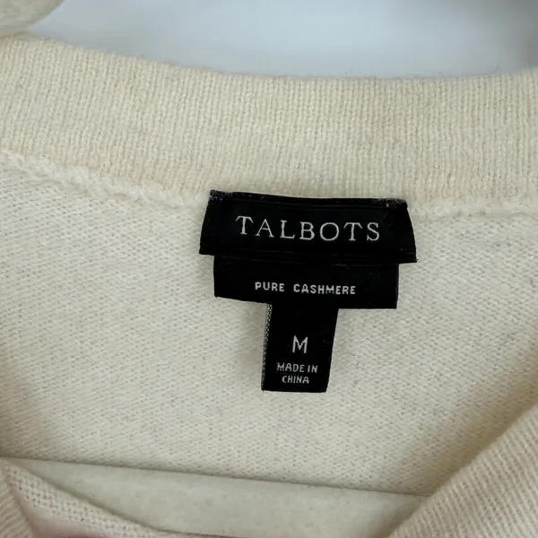 Talbots Pure‎ Cashmere Sweater Cream Ivory Crew Neck 3/4 Sleeve Womens Medium - Image 3