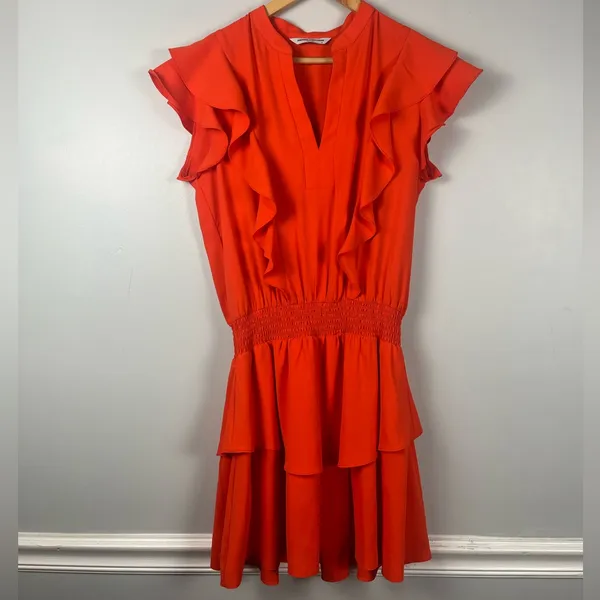 Amanda Uprichard Women’s Vareta Dress Ruffle Orange medium Mini - Image 5