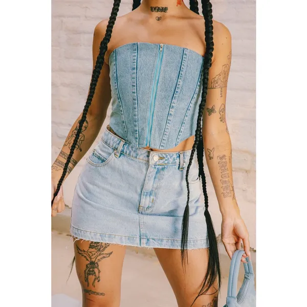 Sorella Denim‎ Zip Up Corset Size Small Chic Blogger Fav - Image 4