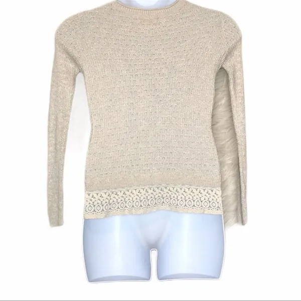 Hollister Oatmeal Lace Trim Sweater XS Lightweight Crewneck - Image 4